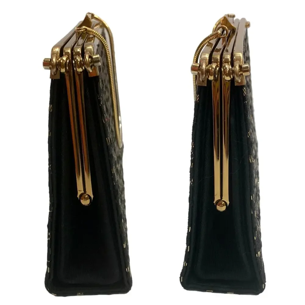 Vintage 60s Convertible Frame Bag Black Gold Evening Purse 3 Way L & M Bags